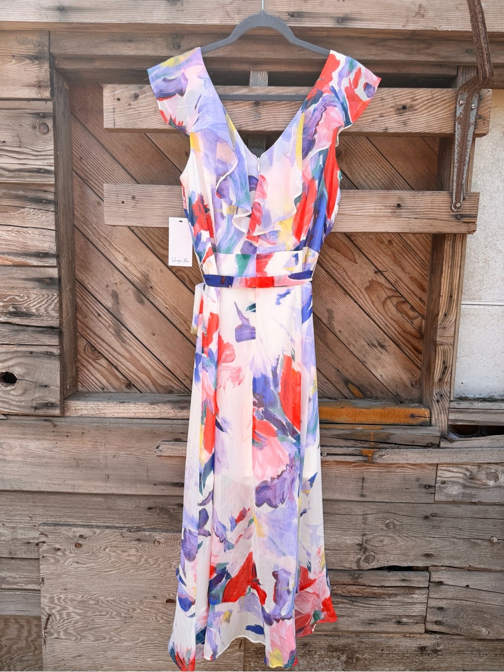 Harper Floral Wrap Maxi Dress in Purple, Red, Yellow - Picture 5 of 5